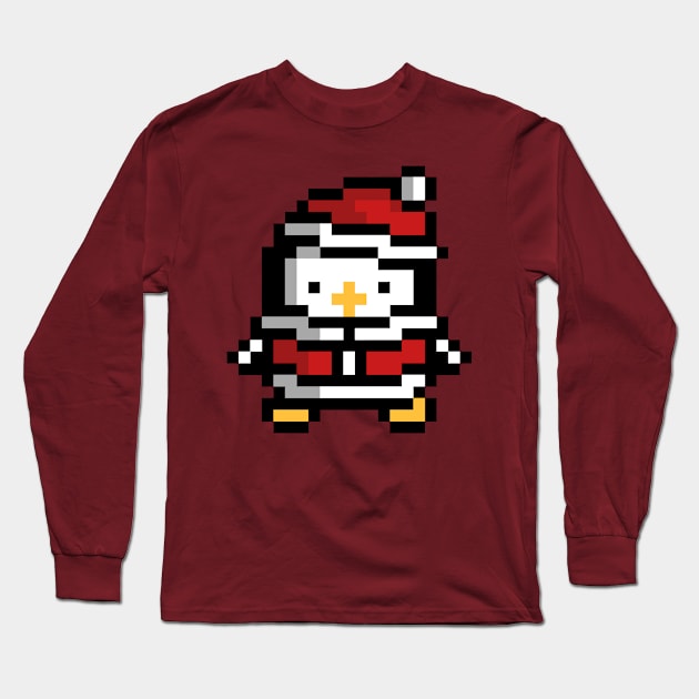 Cute baby penguin santa pixel kids Long Sleeve T-Shirt by Pixelo